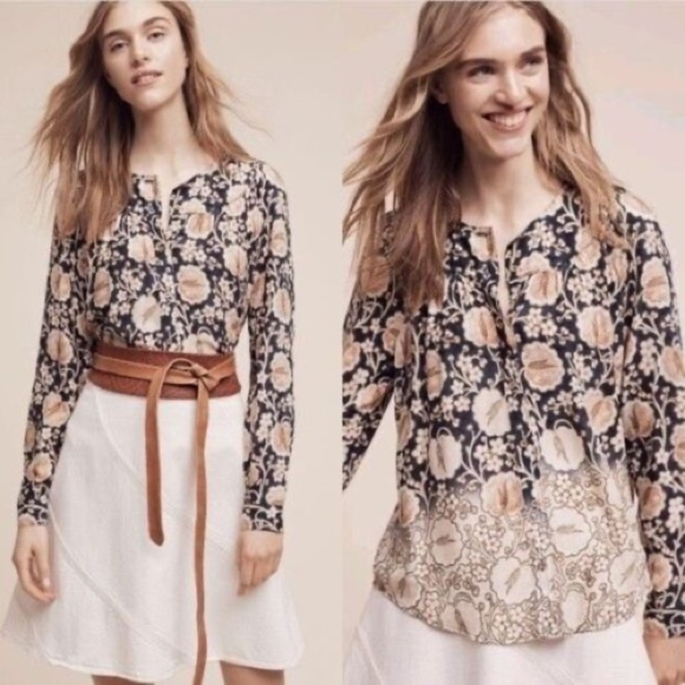 Maeve Orli Bibbed Button Down Blouse Cream size Medium